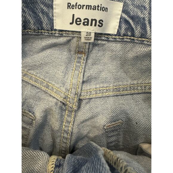Reformation Wilder High Rise Wide Leg Cropped Jeans Raw Hem Rigid Denim Size 28 - Picture 6 of 14
